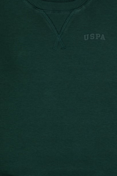 Erkek Çocuk Koyu Yeşil Bisiklet Yaka Basic Sweatshirt