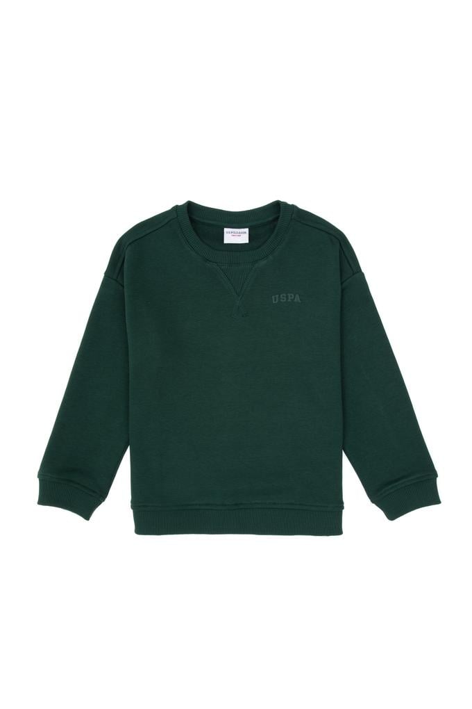 Erkek Çocuk Koyu Yeşil Bisiklet Yaka Basic Sweatshirt