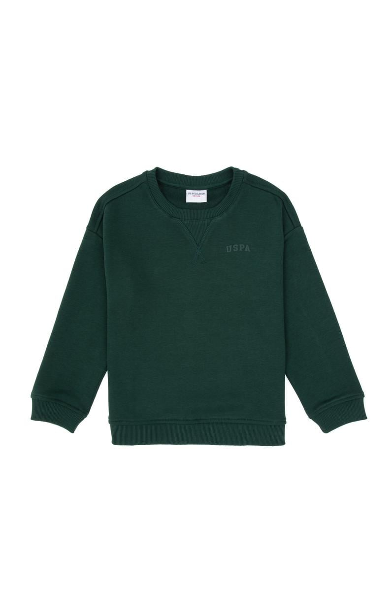 Erkek Çocuk Koyu Yeşil Bisiklet Yaka Basic Sweatshirt