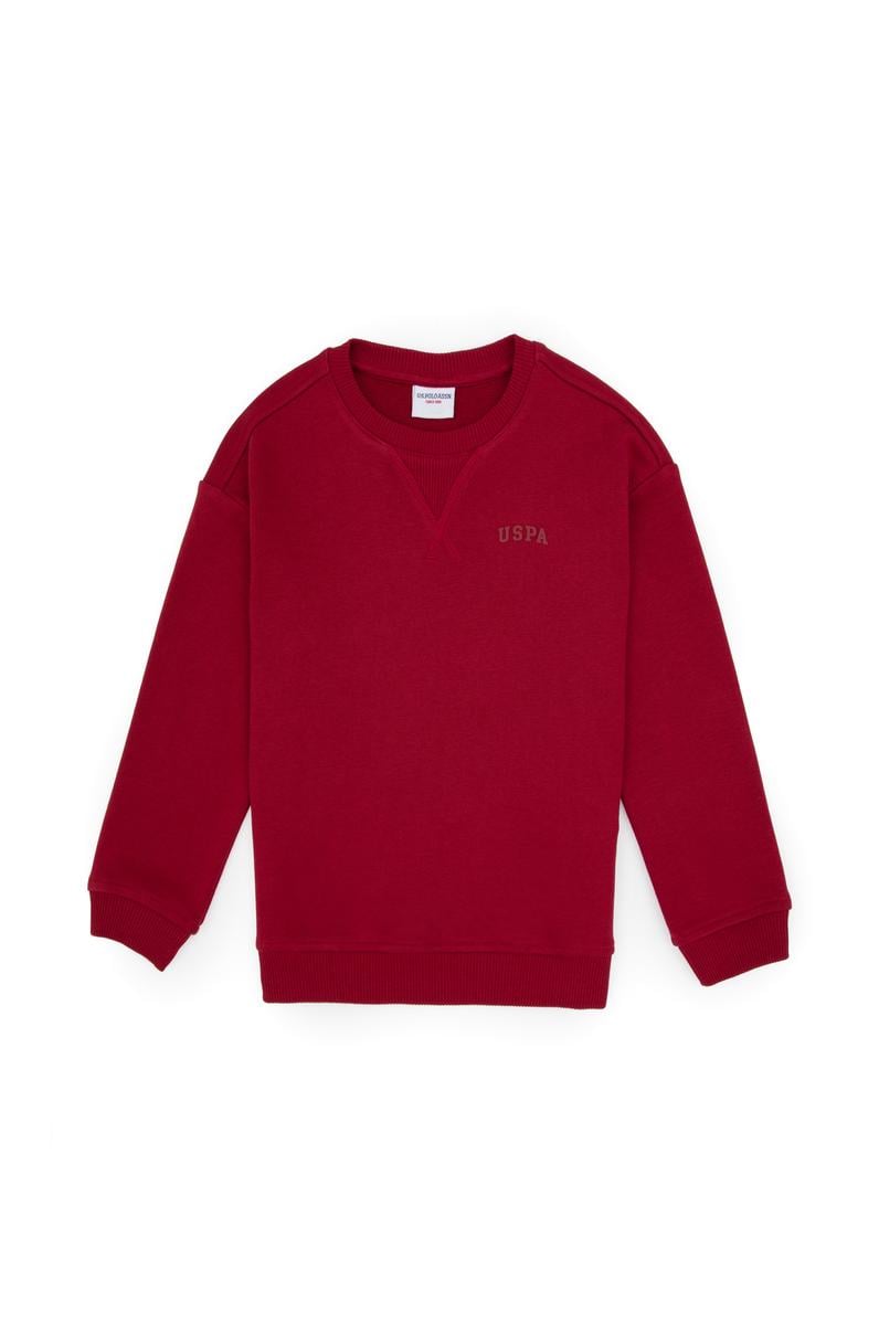 Erkek Çocuk Koyu Frambuaz Bisiklet Yaka Basic Sweatshirt