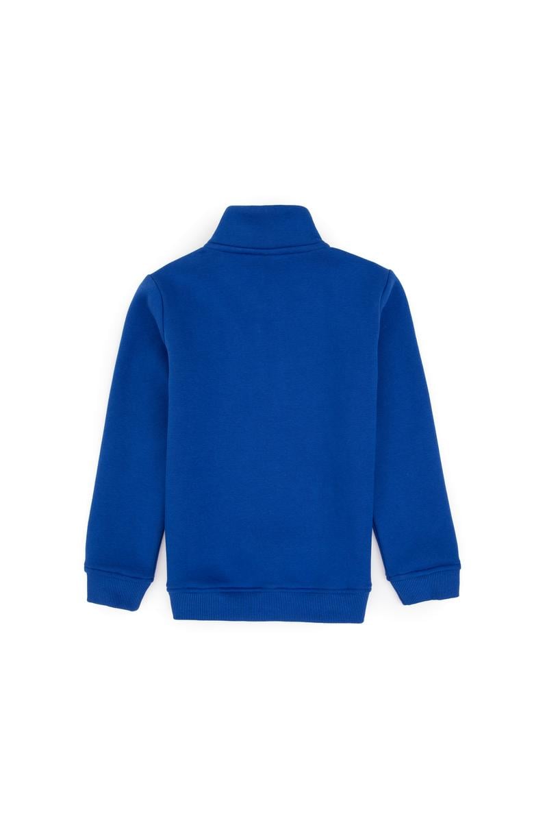 Erkek Çocuk Mavi Şardonlu Yarım Fermuarlı Sweatshirt