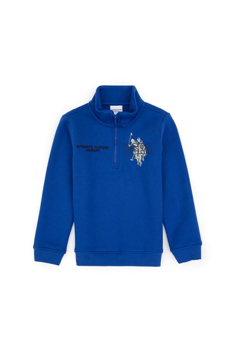Erkek Çocuk Mavi Şardonlu Yarım Fermuarlı Sweatshirt