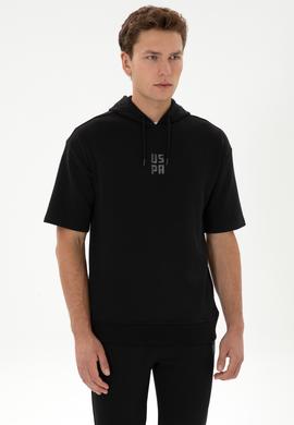 Erkek Comfort Fit Kapüşonlu Kısa Kollu Siyah Sweatshirt - 50320030057