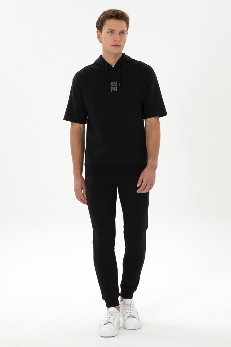 Erkek Comfort Fit Kapüşonlu Kısa Kollu Siyah Sweatshirt - 50320030057