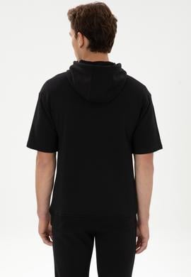 Erkek Comfort Fit Kapüşonlu Kısa Kollu Siyah Sweatshirt - 50320030057