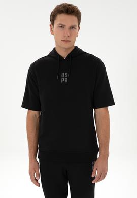 Erkek Comfort Fit Kapüşonlu Kısa Kollu Siyah Sweatshirt - 50320030057