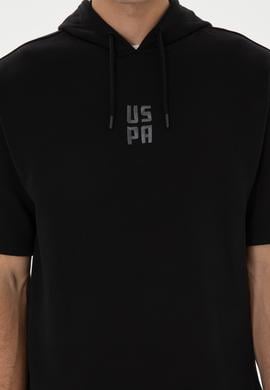 Erkek Comfort Fit Kapüşonlu Kısa Kollu Siyah Sweatshirt - 50320030057