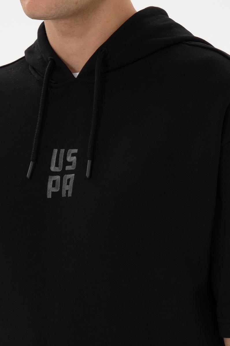 Erkek Comfort Fit Kapüşonlu Kısa Kollu Siyah Sweatshirt