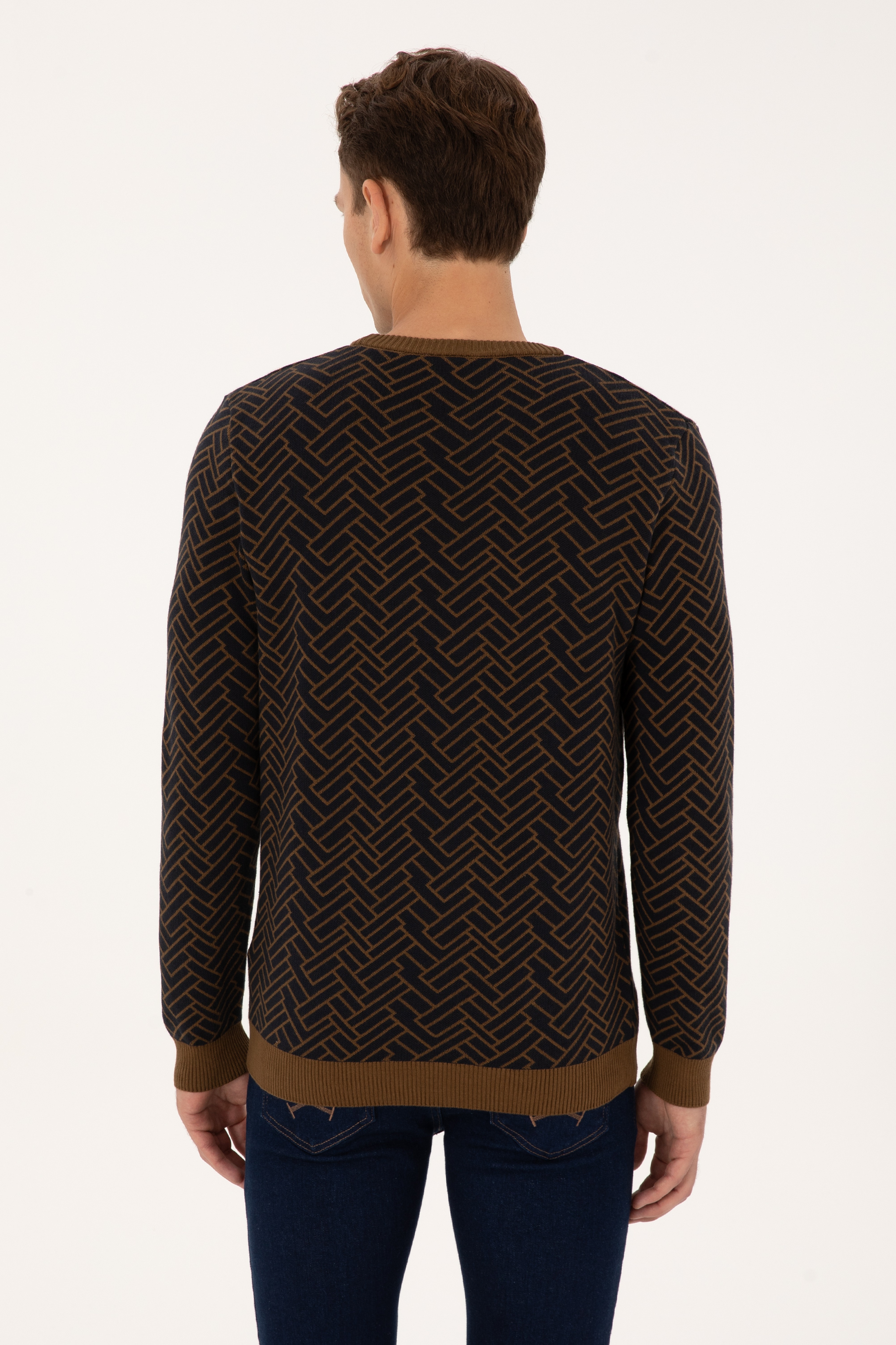Erkek Slim Fit Bisiklet Yaka Haki Kazak - Image 5