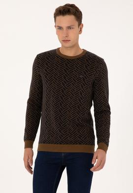 Erkek Slim Fit Bisiklet Yaka Haki Kazak - 50308343034