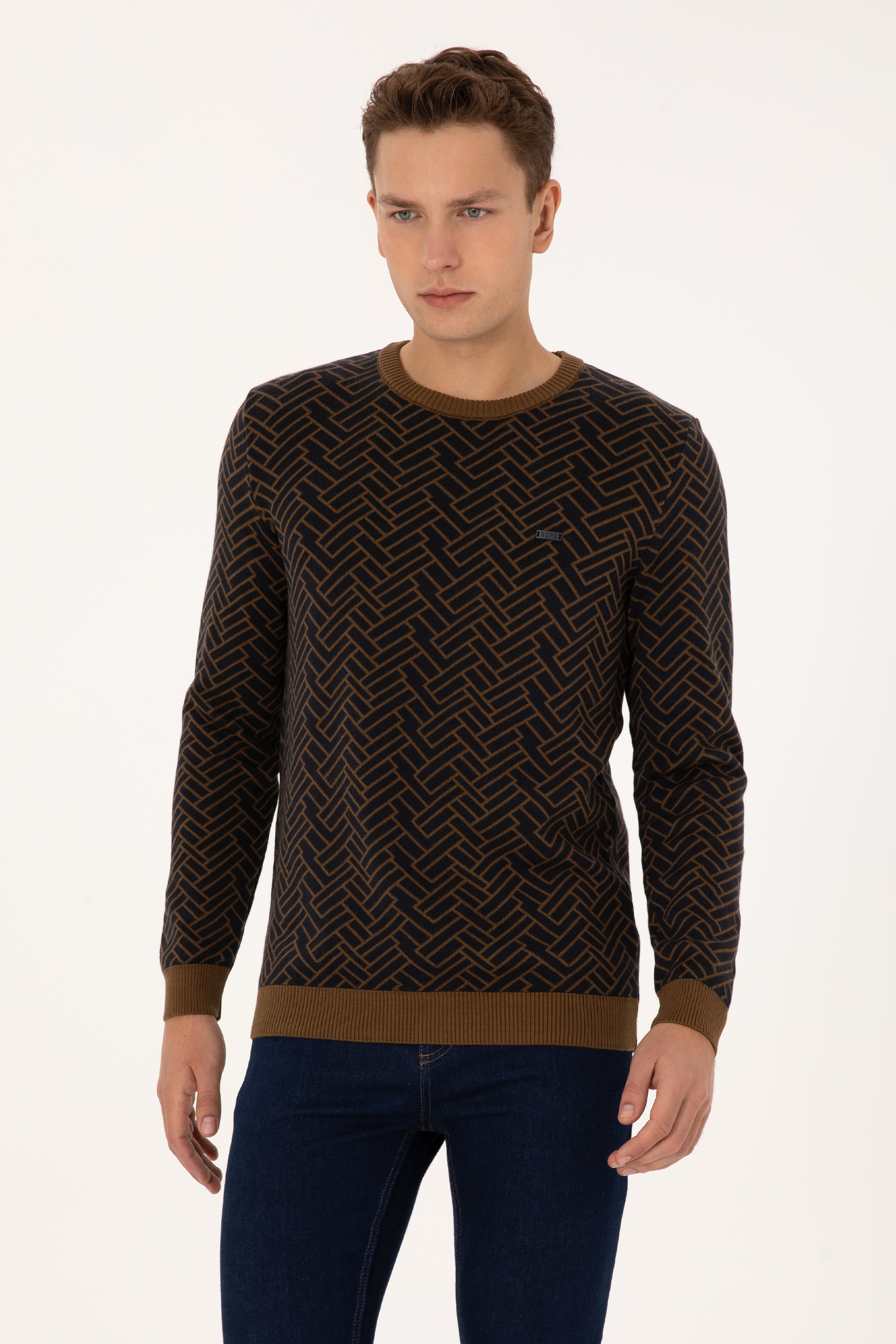 Erkek Slim Fit Bisiklet Yaka Haki Kazak - Image 3