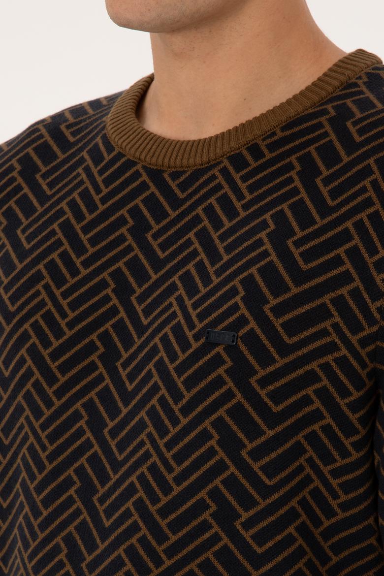 Erkek Slim Fit Bisiklet Yaka Haki Kazak - 50308343034