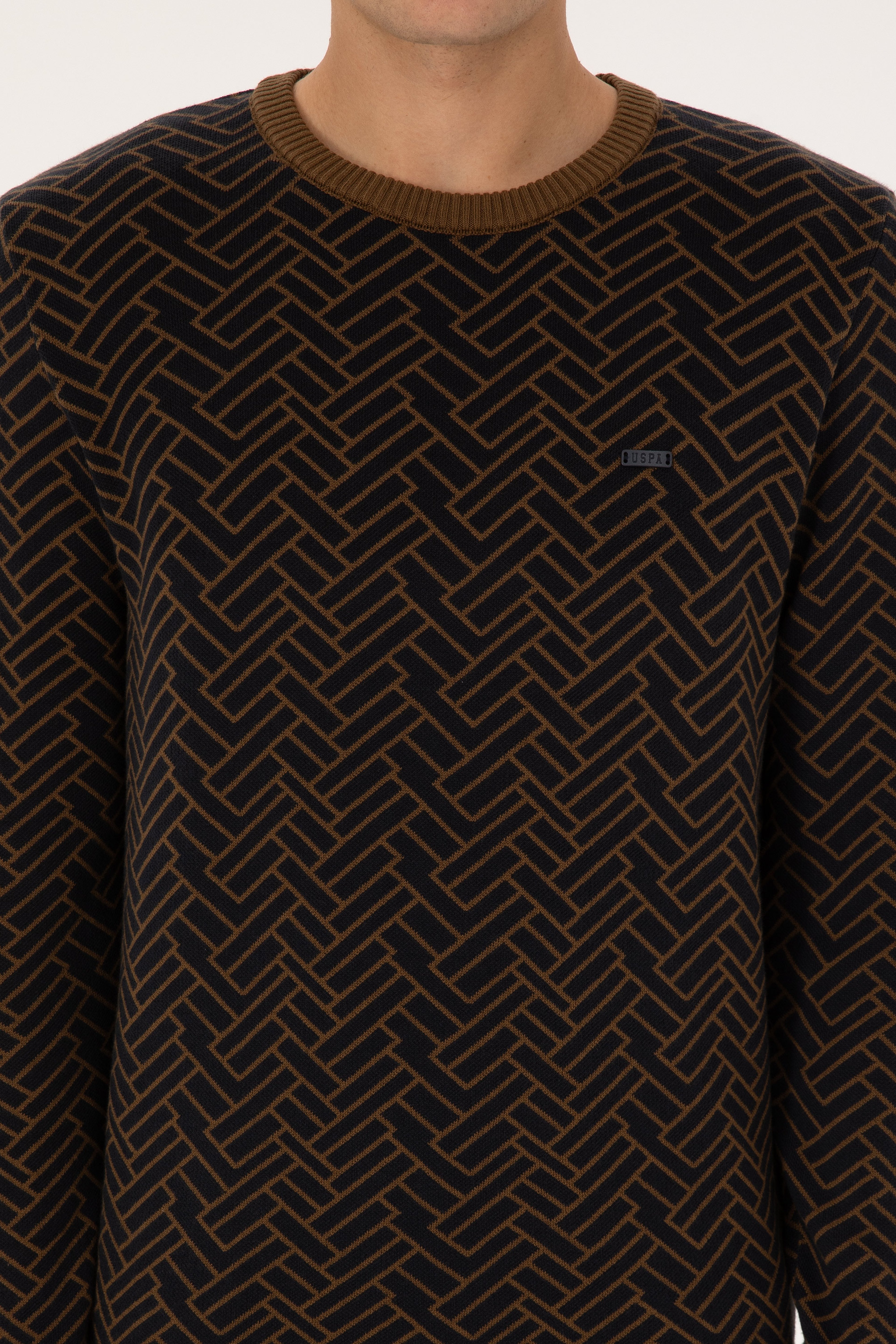 Erkek Slim Fit Bisiklet Yaka Haki Kazak - Image 6