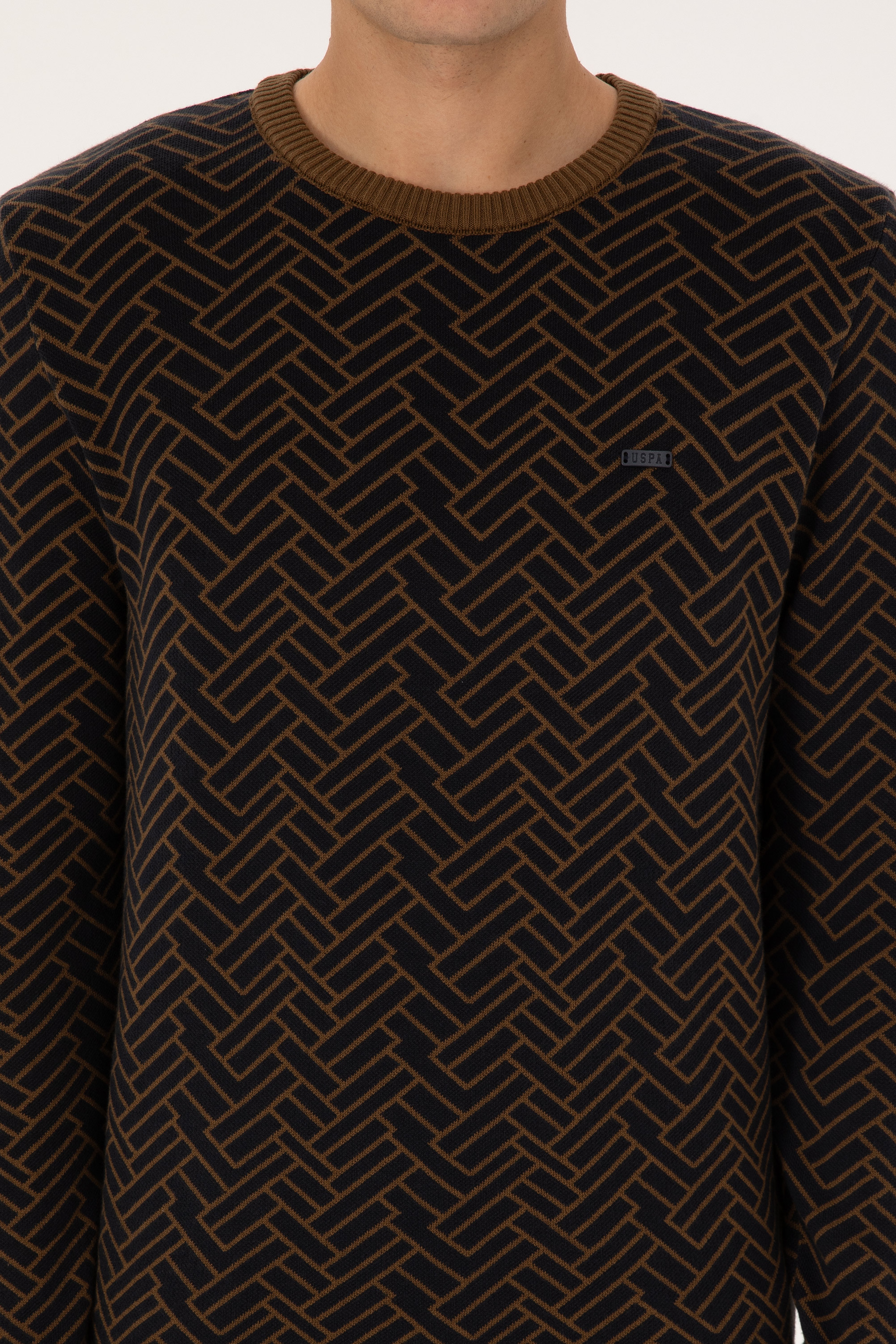 Erkek Slim Fit Bisiklet Yaka Haki Kazak