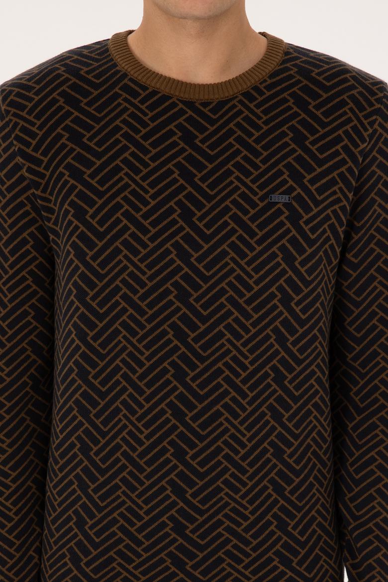 Erkek Slim Fit Bisiklet Yaka Haki Kazak - 50308343034