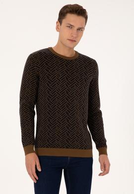 Erkek Slim Fit Bisiklet Yaka Haki Kazak - 50308343034