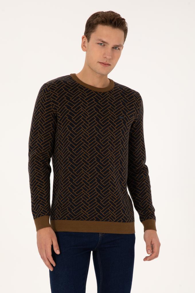 Erkek Slim Fit Bisiklet Yaka Haki Kazak