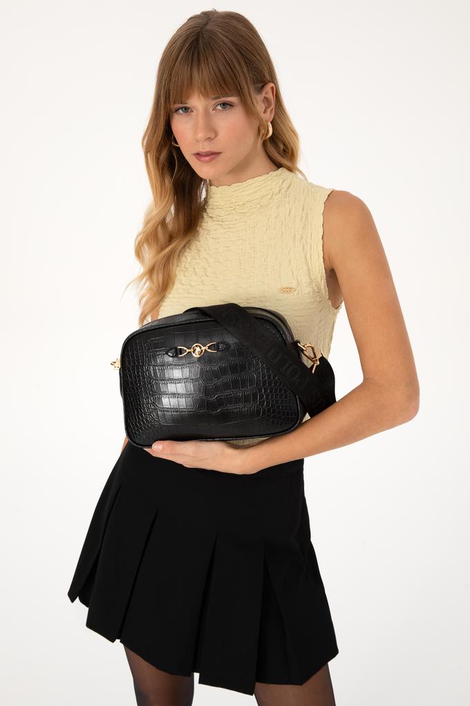 Kadın Siyah Kroko Çapraz Çanta