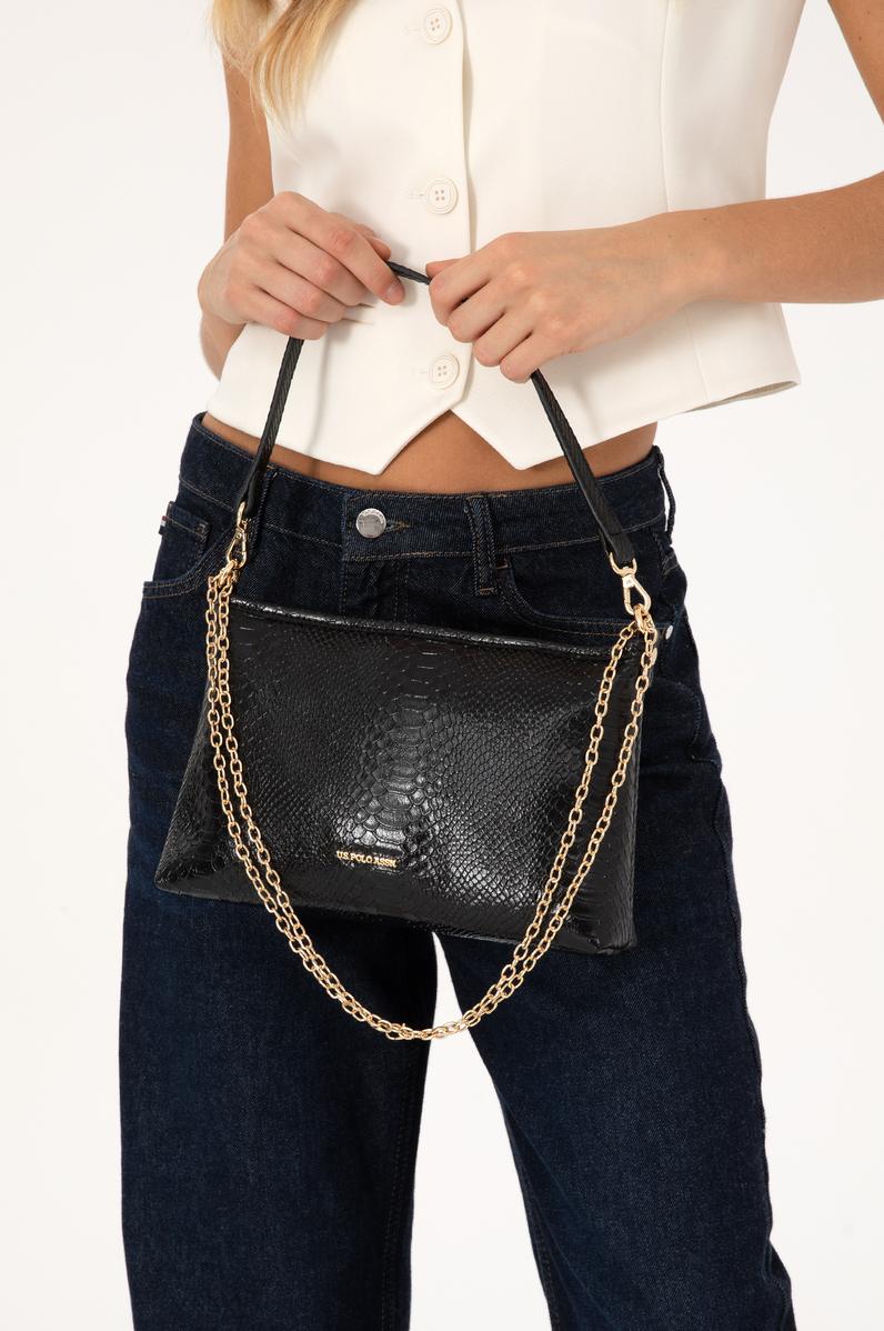 Kadın Siyah Zincir Askılı Kroko Kol Çantası