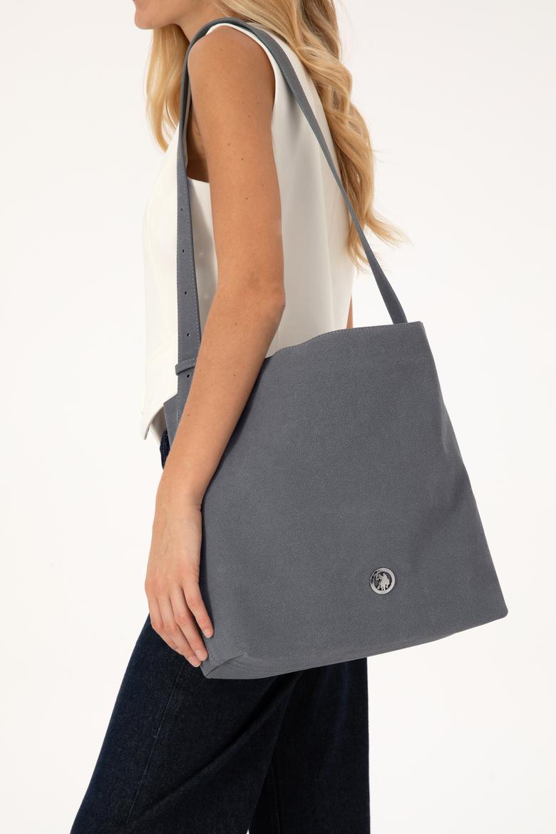 Kadın Gri Süet Omuz Çantası - 50317826002