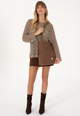 Kadın Kahverengi Süet Omuz Çantası - 50317826001