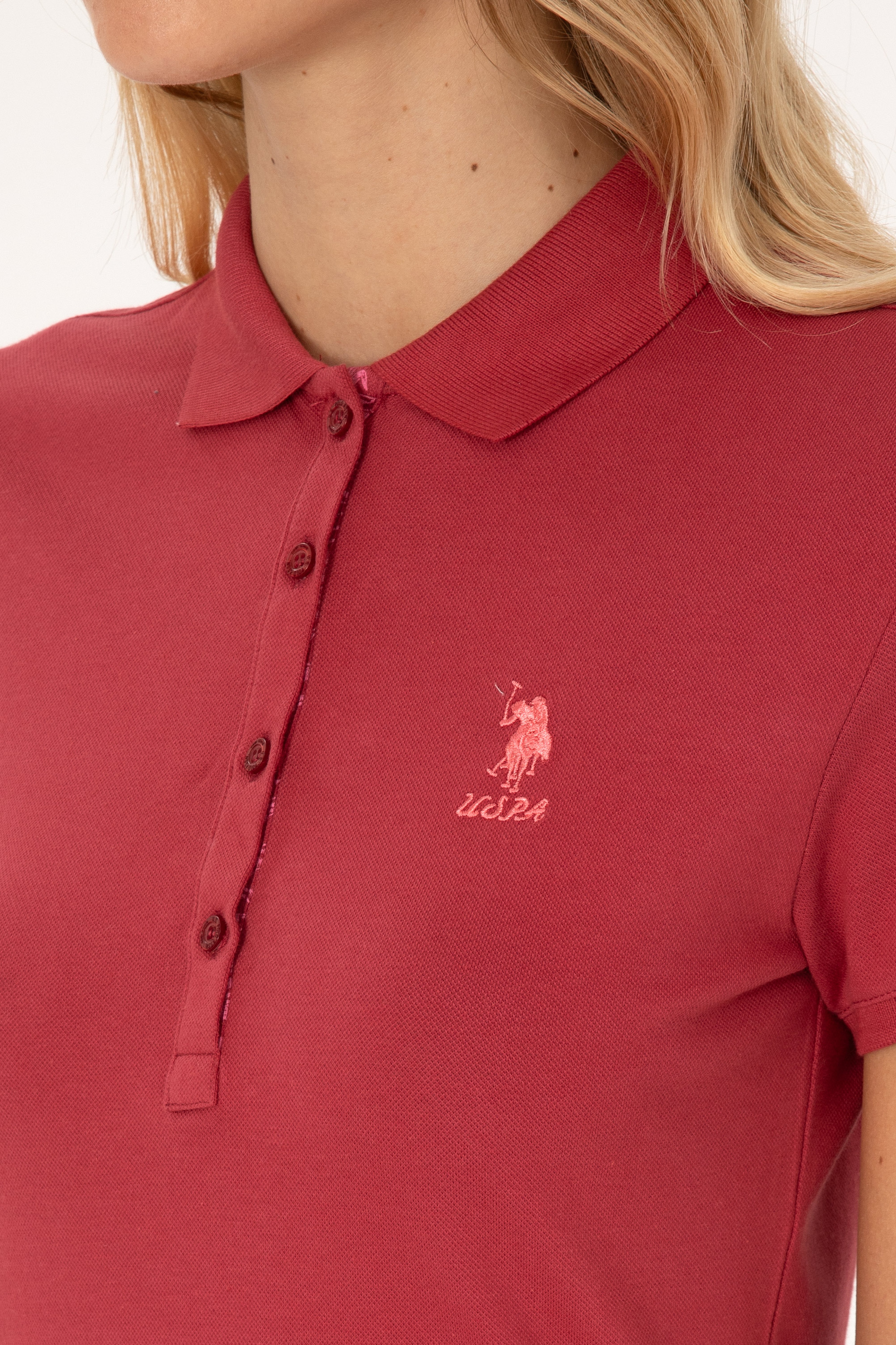 Kadın Vişne Basic Polo Yaka Tişört - Image 7