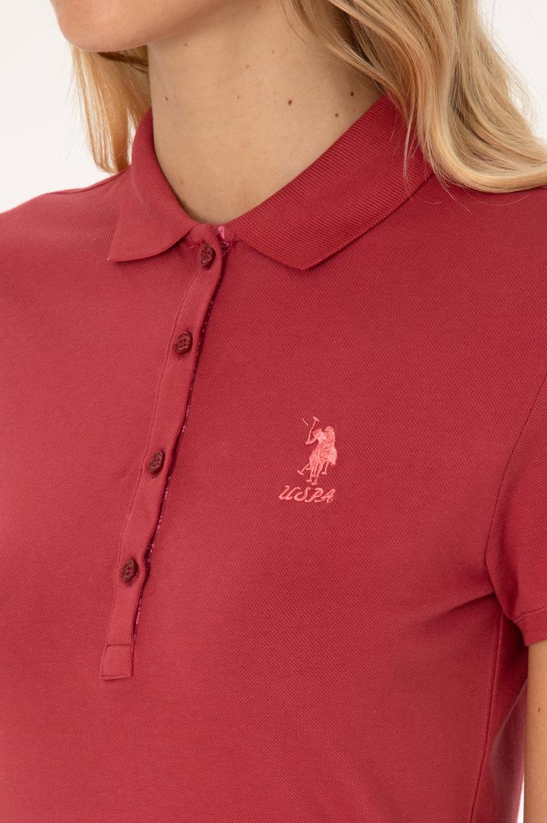 Kadın Vişne Basic Polo Yaka Tişört