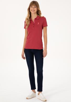 Kadın Vişne Basic Polo Yaka Tişört - 50300896186