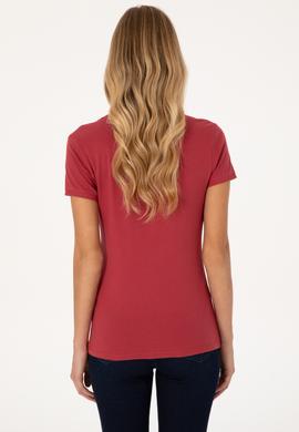 Kadın Vişne Basic Polo Yaka Tişört - 50300896186