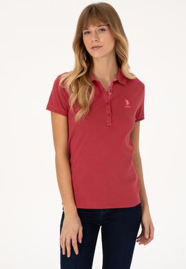 Kadın Vişne Basic Polo Yaka Tişört - 50300896186