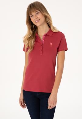 Kadın Vişne Basic Polo Yaka Tişört - 50300896186