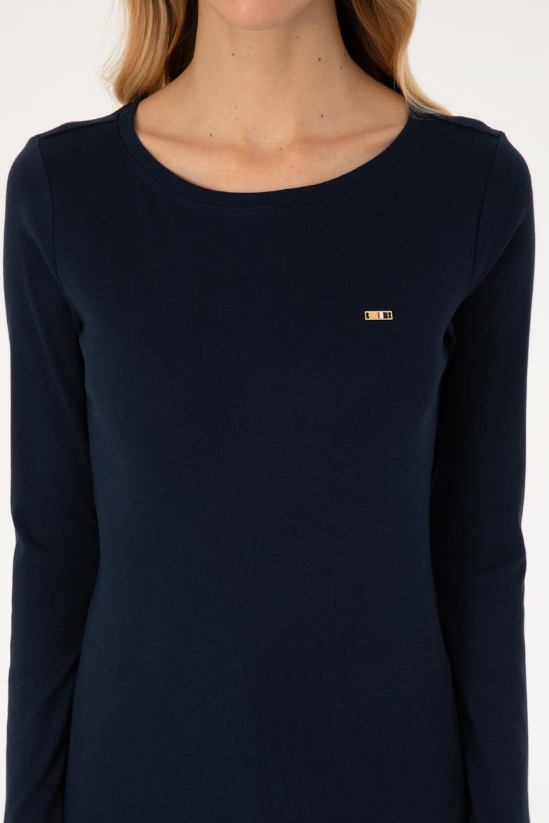 Kadın Lacivert Slim Bisiklet Yaka Basic Sweatshırt - 50315419022