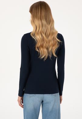 Kadın Lacivert Slim Bisiklet Yaka Basic Sweatshırt - 50315419022