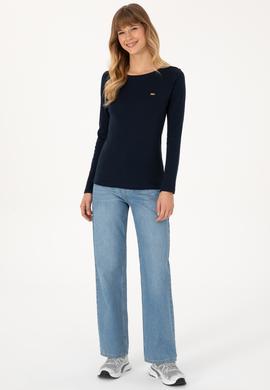 Kadın Lacivert Slim Bisiklet Yaka Basic Sweatshırt - 50315419022
