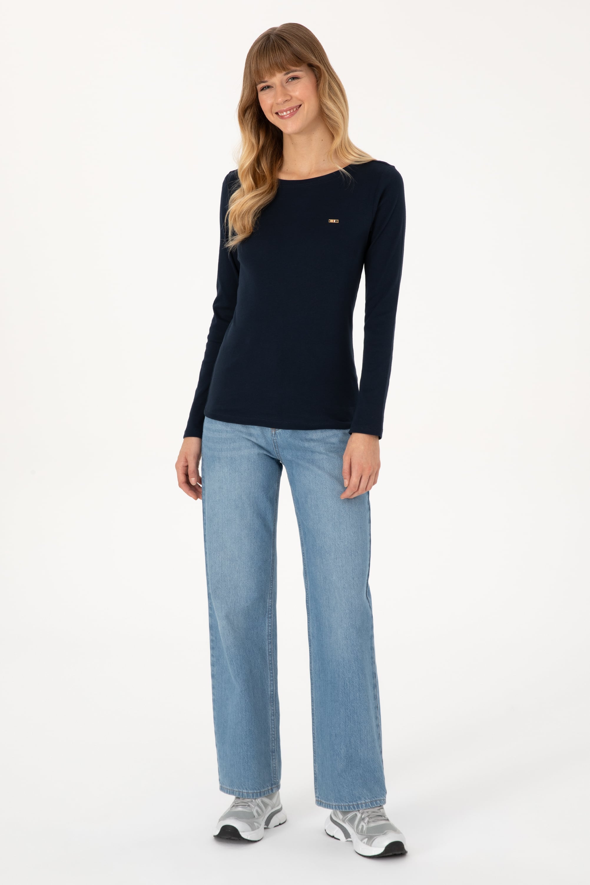 Kadın Lacivert Slim Bisiklet Yaka Basic Sweatshırt