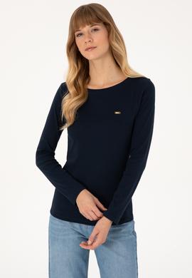 Kadın Lacivert Slim Bisiklet Yaka Basic Sweatshırt - 50315419022