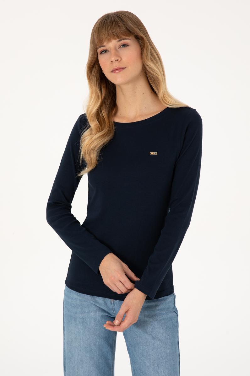Kadın Lacivert Slim Bisiklet Yaka Basic Sweatshırt