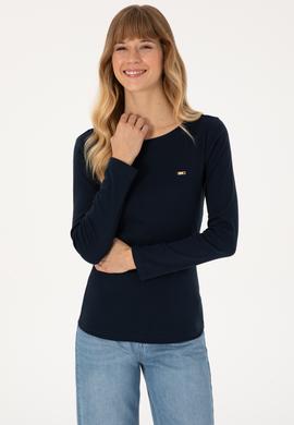 Kadın Lacivert Slim Bisiklet Yaka Basic Sweatshırt - 50315419022