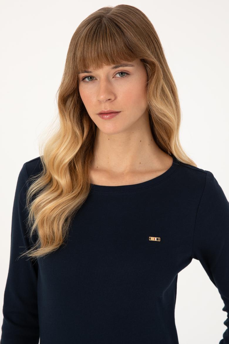 Kadın Lacivert Slim Bisiklet Yaka Basic Sweatshırt - 50315419022