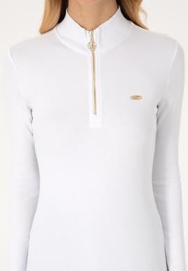 Kadın Beyaz Fermuarlı Dik Yaka Sweatshirt - 50313564005