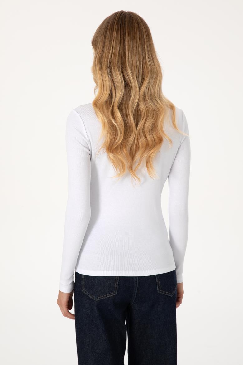 Kadın Beyaz Fermuarlı Dik Yaka Sweatshirt - 50313564005