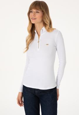 Kadın Beyaz Fermuarlı Dik Yaka Sweatshirt - 50313564005