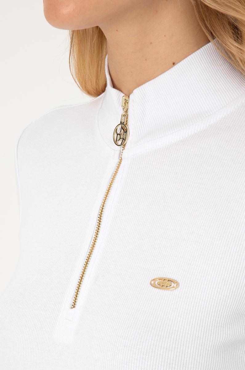 Kadın Beyaz Fermuarlı Dik Yaka Sweatshirt