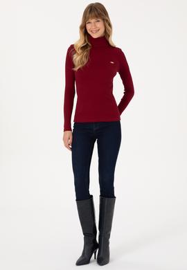 Kadın Bordo Balıkçı Yaka Sweatshırt - 50313430038