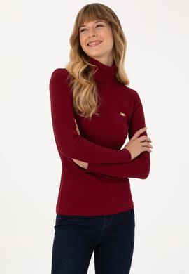 Kadın Bordo Balıkçı Yaka Sweatshırt - 50313430038