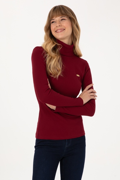 Kadın Bordo Balıkçı Yaka Sweatshırt