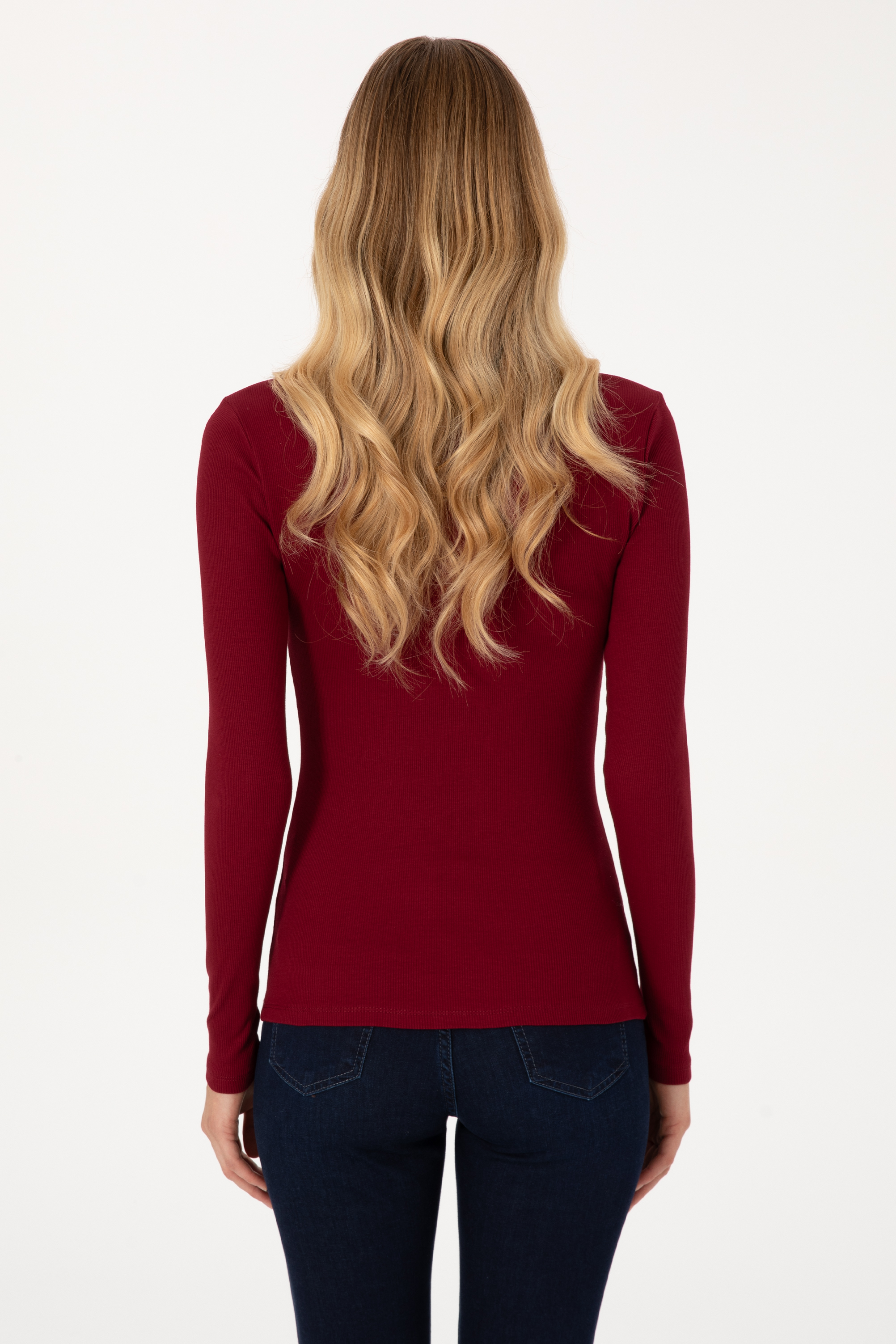 Kadın Bordo Balıkçı Yaka Sweatshırt - Image 5