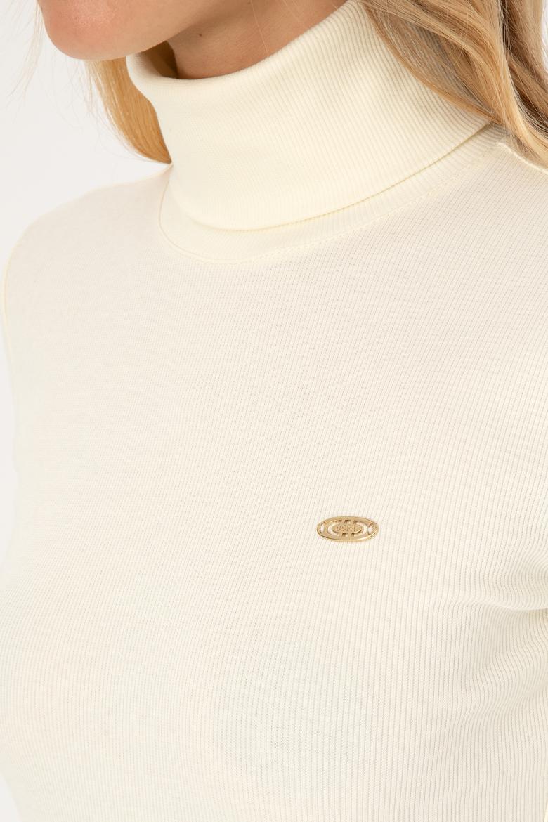 Kadın Krem Balıkçı Yaka Sweatshırt - 50313430016