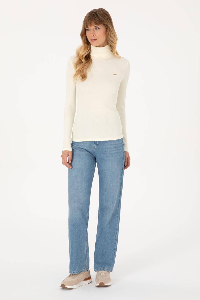 Kadın Krem Balıkçı Yaka Sweatshırt - 50313430016