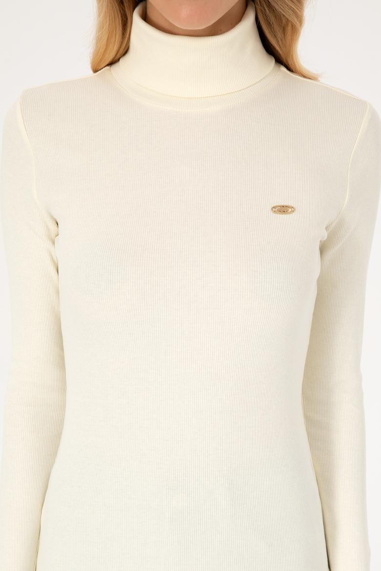 Kadın Krem Balıkçı Yaka Sweatshırt - 50313430016